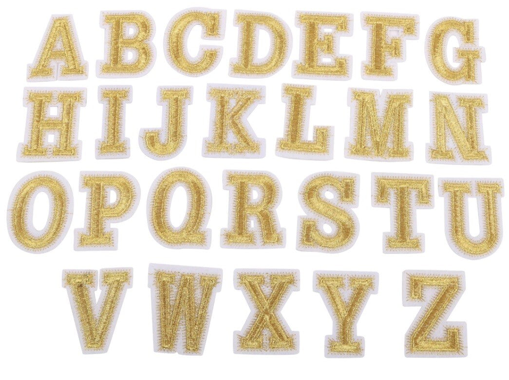 Gold Silver Letter Number Patch Iron or Sew on Alphabet Embroidery Customise