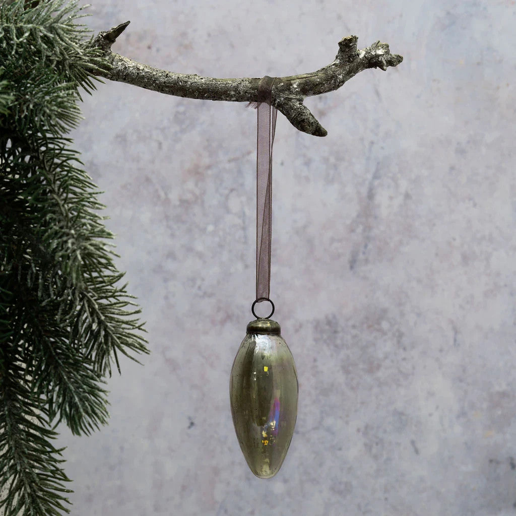 2 Pack Conical Glass Handcrafted Baubles Premium Traditional Christmas Tree - 2 Pack Olive Green Lustre