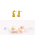 Tiny Chess Castle Knight Stud Earrings Gold Silver Rose & Gift Box #2