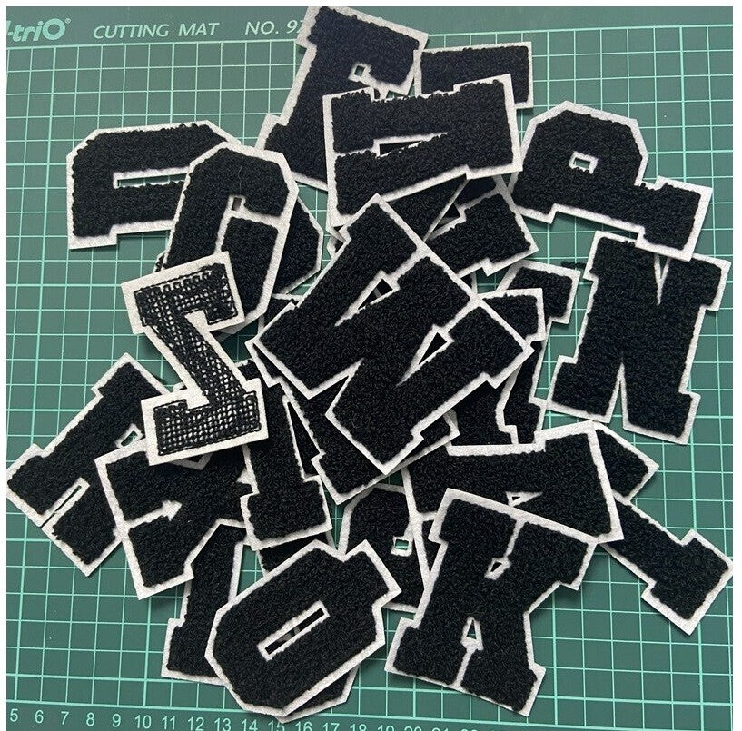 7cm Large 3D Black & White Varsity Chenille Patch Letter Patches Sew on Alphabet