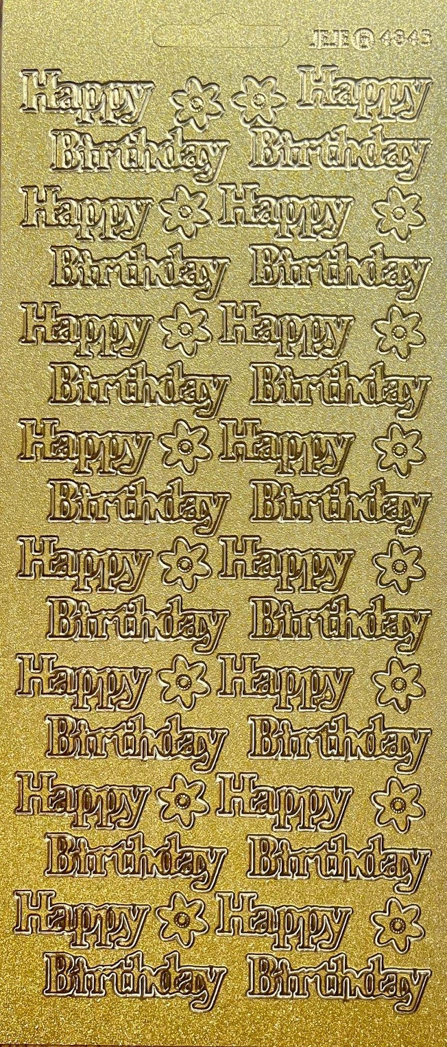 10 Sheets - Happy Birthday Pearl Glitter Gold Peel Off Sticker Craft Stickers