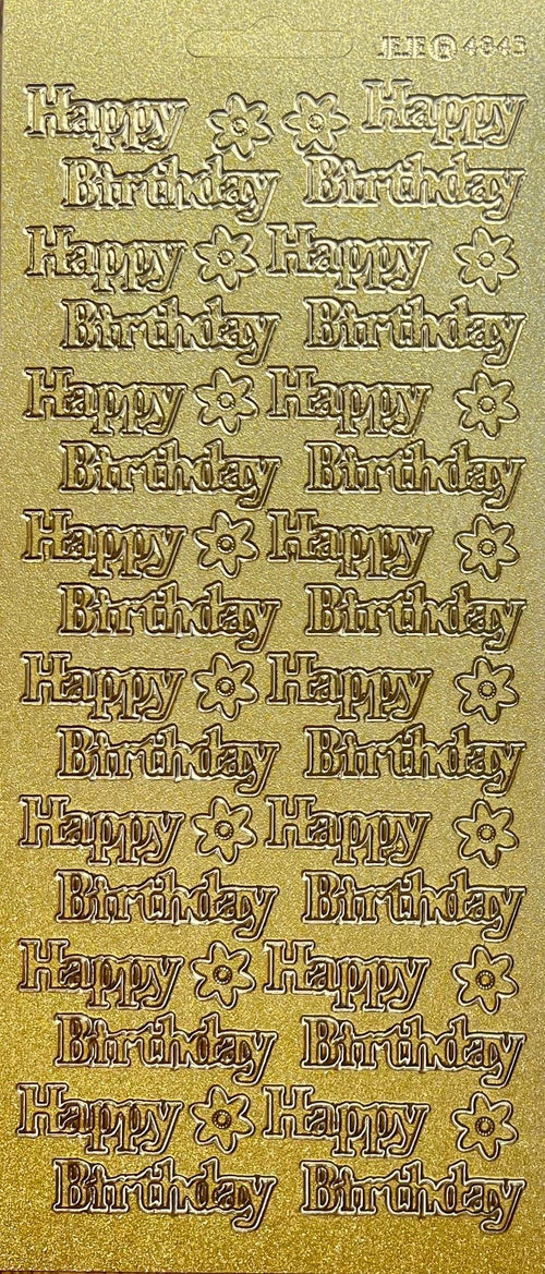 10 Sheets - Happy Birthday Pearl Glitter Gold Peel Off Sticker Craft Stickers