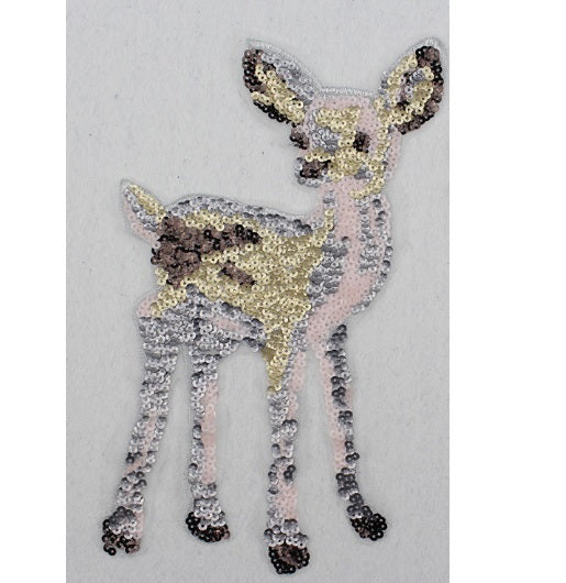 Sequin sew on deer doe embroidery patch applique motif sparkly customise cute
