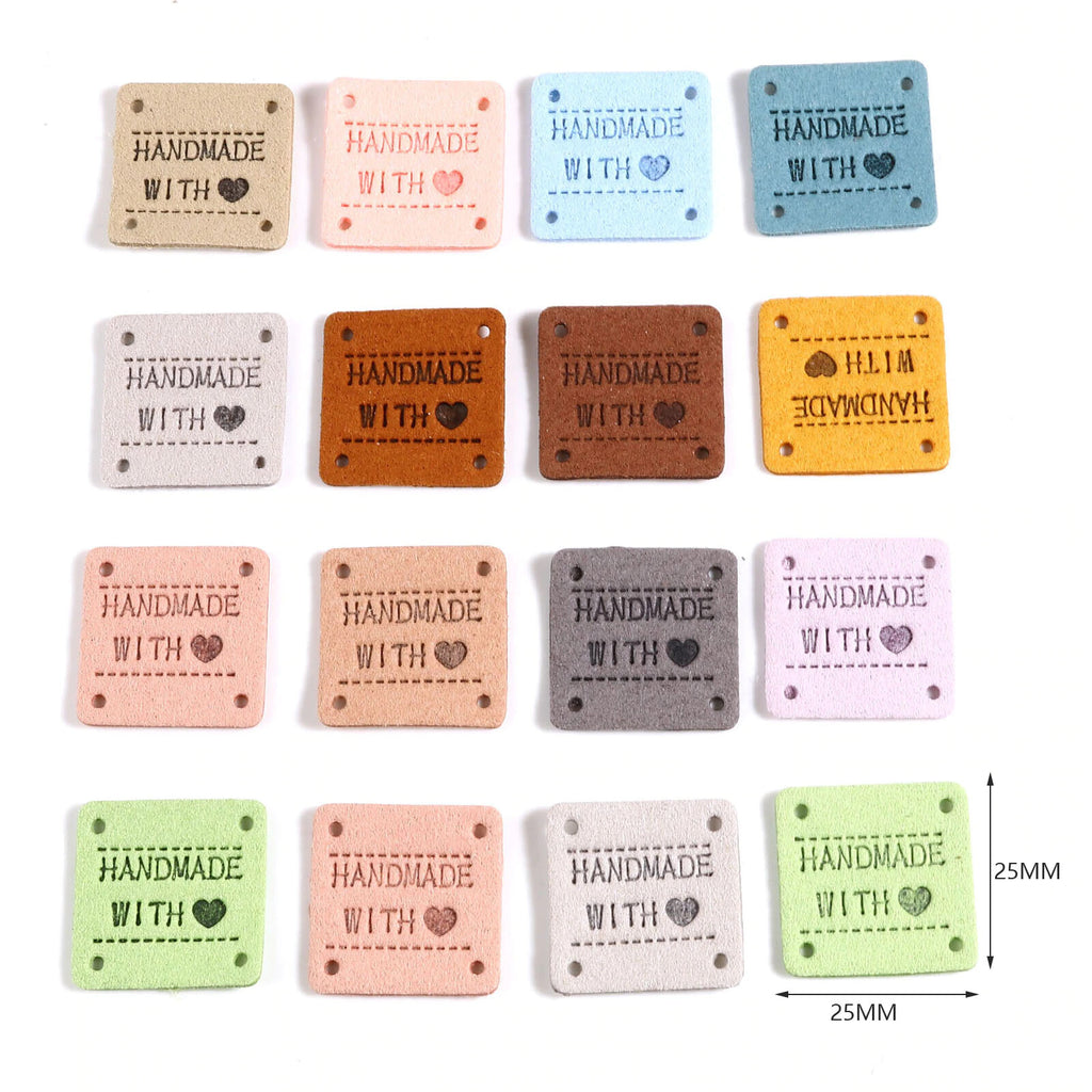 Faux Suede Labels Handmade with Love Square Clothing Tag Label Tags 25x25mm