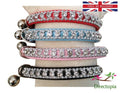 UK Standard Safety Cat Collar Crystal Diamante Rhinestone Safety Elastic & Bell - Black