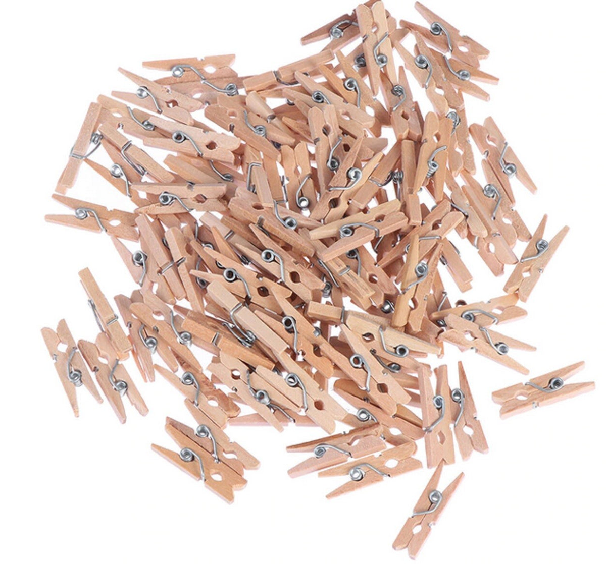 Small Craft Wooden Peg Clip Hanging Multiple Colours Card Wedding Photo Pegs - Natural Wood