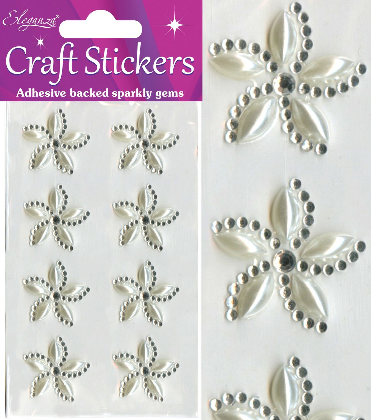 Self Adhesive Stickers Diamante Embellishments Rhinestone Wedding Card Scrapbook - Pearl/Diamante Swirl Flower 8pcs Per Sheet
