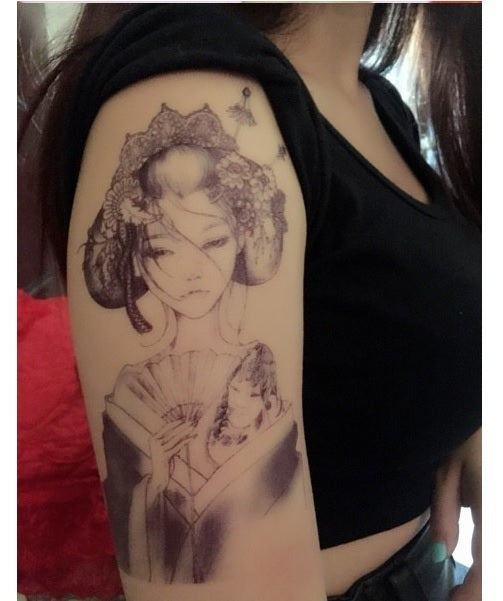 Large Waterproof Traditional Japanese Geisha Temporary Tattoo Sticker Art