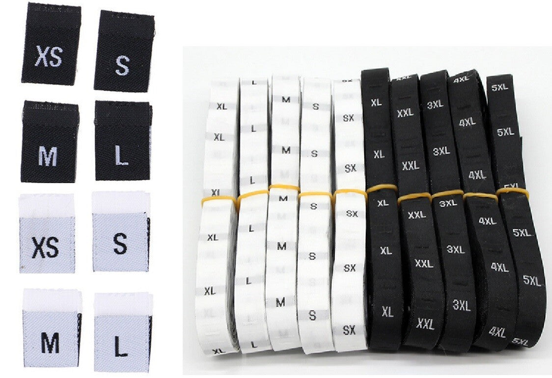 Fabric Size Labels XS, S, M, L, XL Black / White Woven Clothing Labels Garment