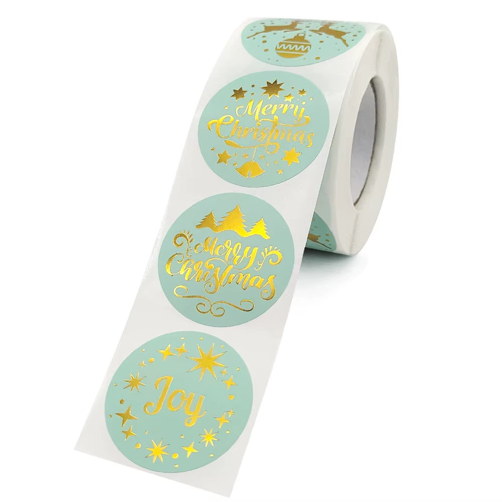 Merry Christmas Happy Xmas Labels Green & Gold Stickers Gift Craft Sticker 3.8cm