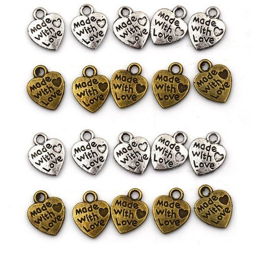 Made With Love Heart Sew Glue Craft Charm Garment Clothing Label Tags Handmade