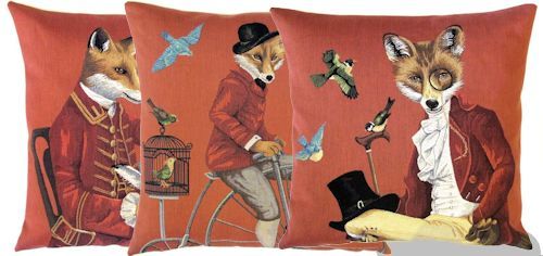 SET OF THREE GENTRY FOX FOXES BELGIAN TAPESTRY CUSHION COVERS 18" x 18" - Set of All Three Cushions