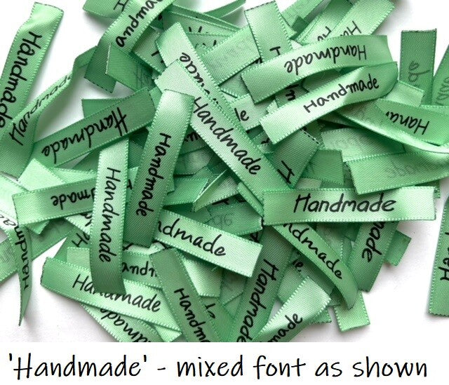 Fabric Labels 'Handmade' Hand Made Sew On Craft Clothing Label Tags 50x10mm #2 - Green