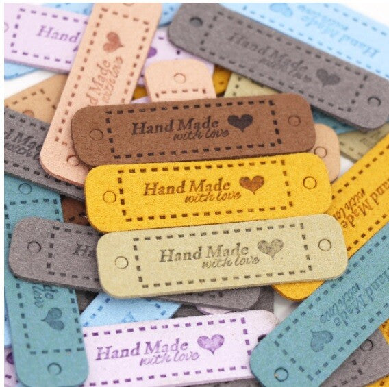Faux Suede Leather Labels HAND MADE WITH LOVE Clothing Tag Label Tags 15x56mm