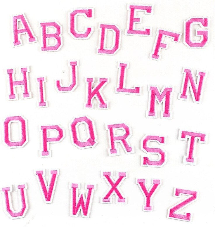 Colourful Letters Alphabet Colour Letter Patch Patches Clothes Iron or Sew on - Pink