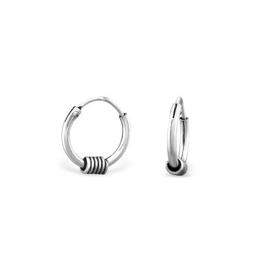 925 Sterling Silver Hoop Bali Indonesian 1.2x10mm Earrings & Gift Box #9