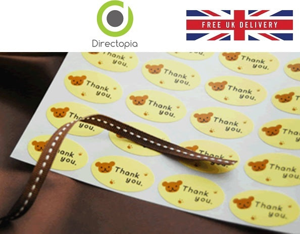 Oval Labels 'Thank you' Hand Made Bear Animal Gift Food Craft Stickers Seals