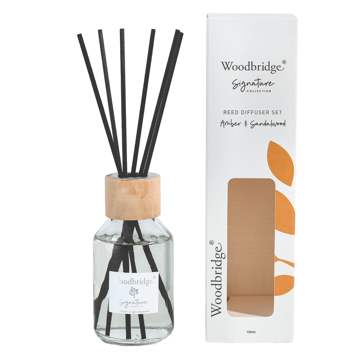 Woodbridge Premium Luxury Reed Diffuser Boxed Scented Home Gift - 100ml Amber & Sandalwood