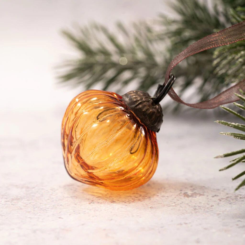 6 Pack Small Glass Handcrafted Baubles Premium Traditional Christmas Tree Craft - Set of 6 Small Honey Luster Lanterns