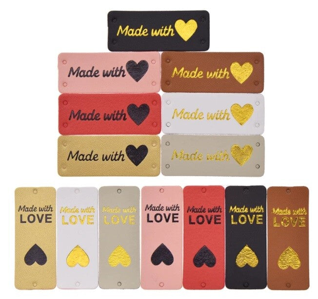 Faux Leather Labels Made with Love Sew On Garment Clothing Label Tags 5x2cm