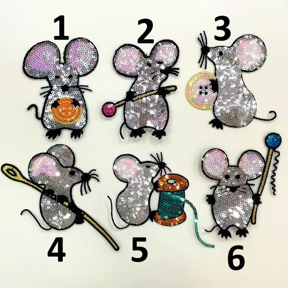 Mouse Patch Patches Sequins Mice Iron on Applique Customise Clothing - 4