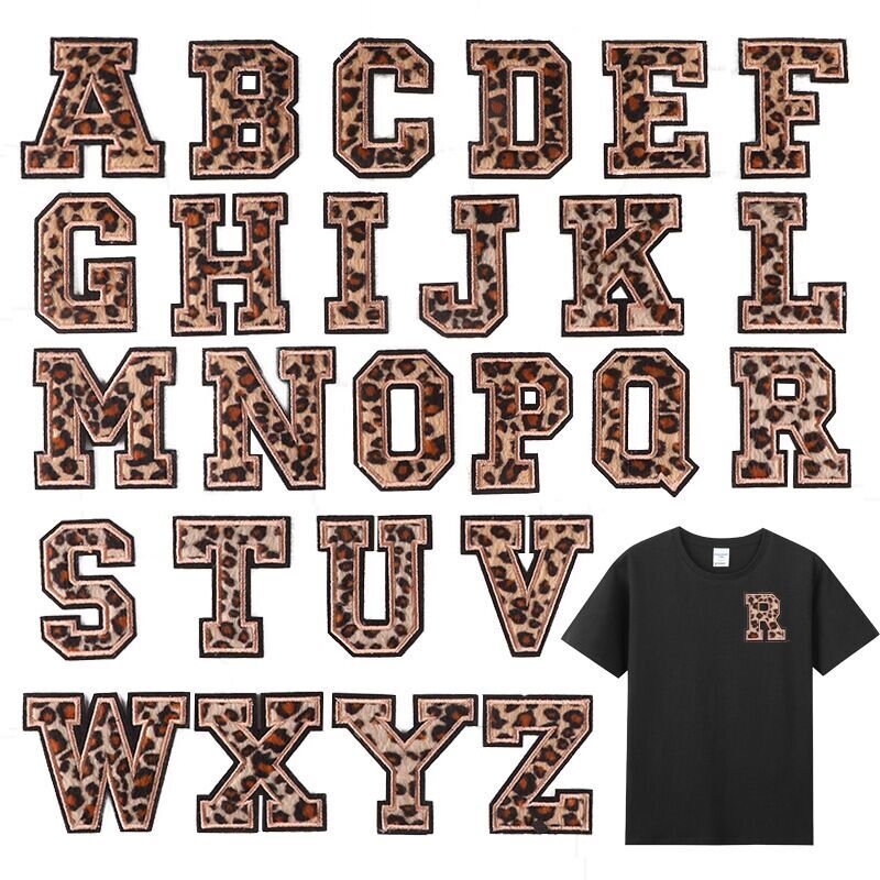 6cm 3D Leopard Print Animal Chenille Patch Letter Patches Iron Sew on Alphabet