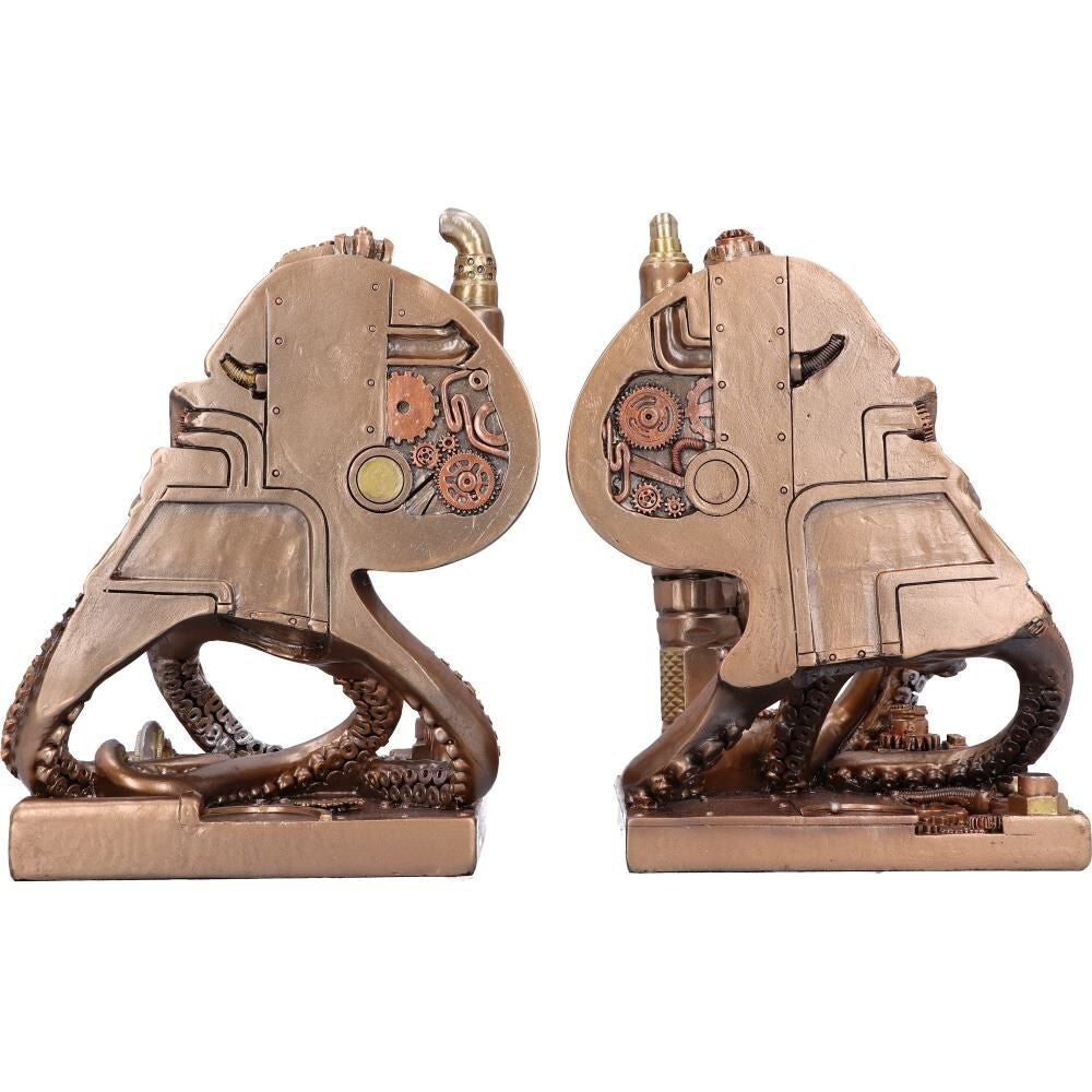 Bronze Steampunk Octonium Bookends Mechanical Octopus Shelf Ends 26.5cm