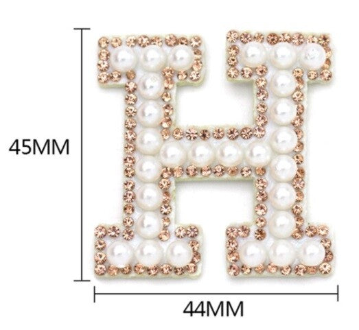 Pearl Rhinestone Letter Patch Patches Iron on Sew on Alphabet Pink White Blue