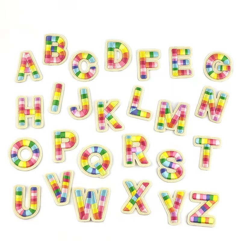 Multi Colour Rainbow Letter Patch Patches Iron on Sew on Alphabet Letters 5.5cm