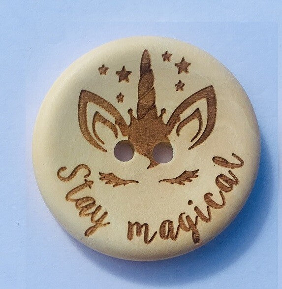 Mermaid & Unicorn Natural Wooden Round Wood Buttons - 2 Hole 3cm Craft Gift - Unicorn