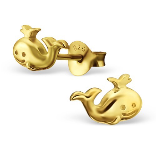 925 Sterling Silver & Gold Whale Stud Earrings 7x4mm & Gift Box #7