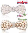 Crystal Bow Gold or Silver Diamante & Pearl Hair Clip Silver Wedding Bridesmaid