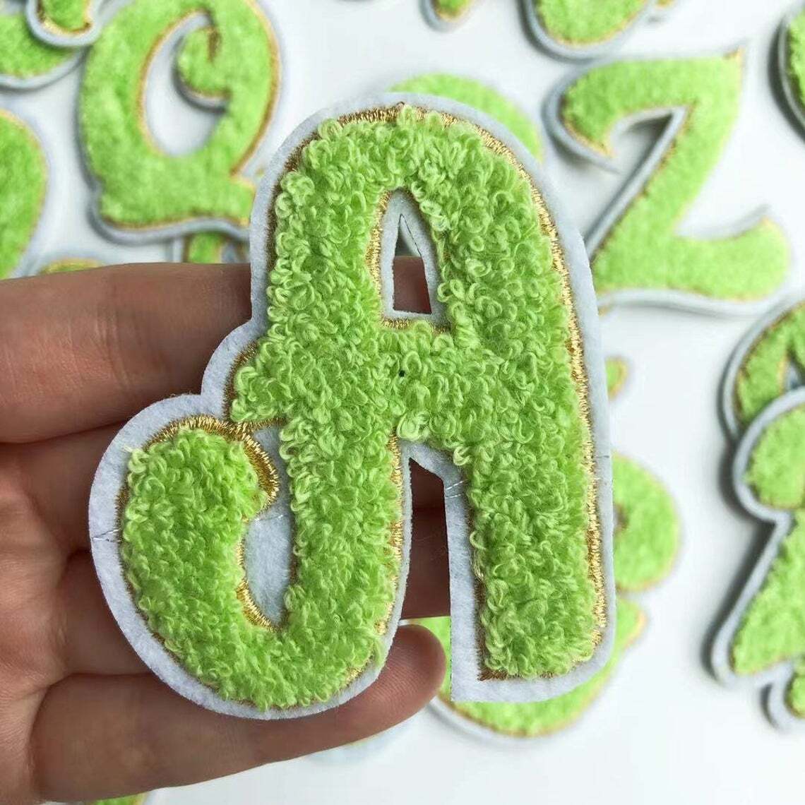 5 Colours Chenille Patch Letter Patches Iron on Sew on Alphabet Embroidery - Light Green