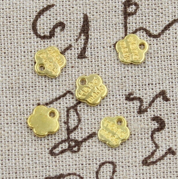 Hand Made Flower Sew Glue Craft Charm Garment Clothing Label Tags Handmade - Gold