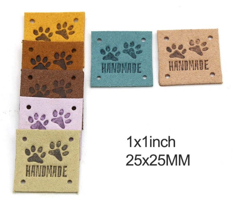 Faux Suede Leather Labels Hand Made Paw Print Clothing Tag Label Tags 25x25mm