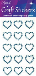 Self Adhesive Diamante Open Hearts Double Heart Stickers Gold Silver Red Blue - Blue Outline Hearts