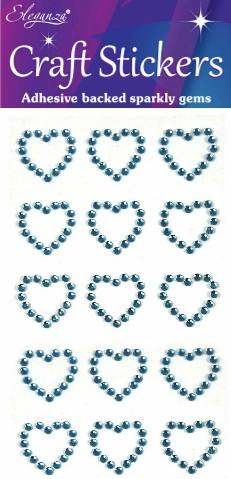 Self Adhesive Diamante Open Hearts Double Heart Stickers Gold Silver Red Blue - Blue Outline Hearts