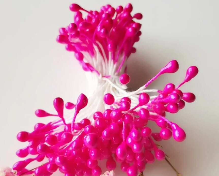 Artificial Flower Stamen Double Head Eco Friendly Wedding Floral Craft - 3mm - Fuchsia Pink
