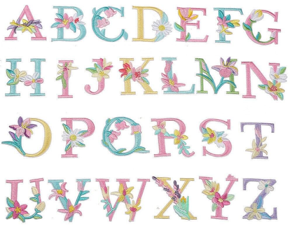 Flower Letter Patch Iron on or Sew on Alphabet Embroidery Clothing Patches