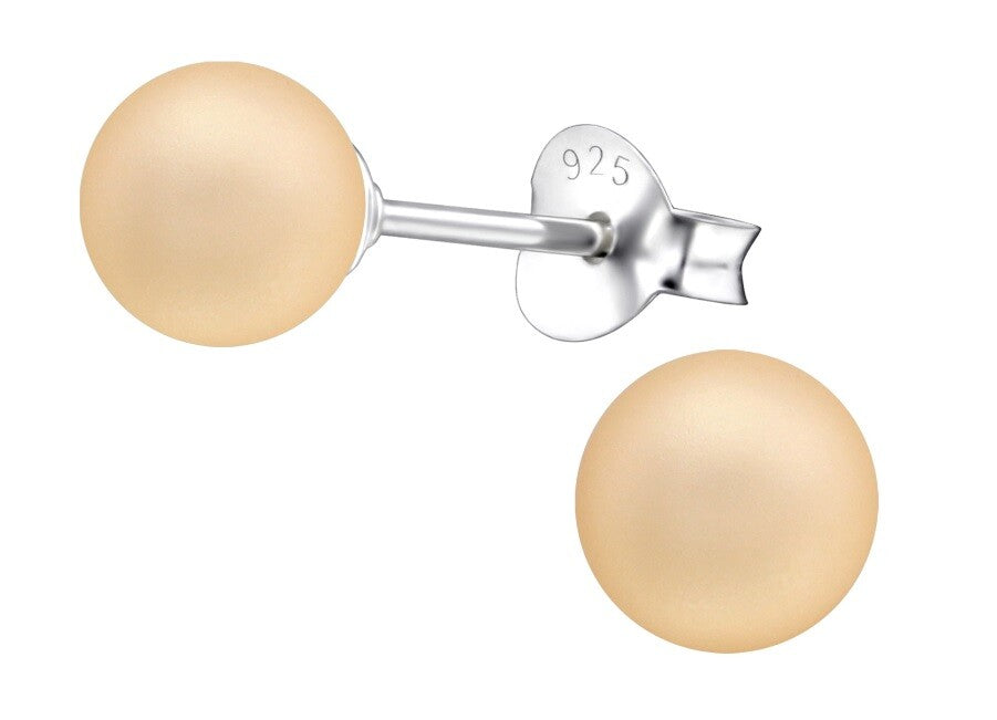 925 Sterling Silver Pearl Earrings & Gift Box - Wedding Party Birthday Ball Prom - Matt Orange 6x6mm