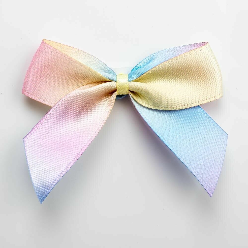 Self Adhesive 5cm Bow Satin Bows Sticky Pre-Tied 16mm Ribbon Craft Wedding - Pastel Rainbow