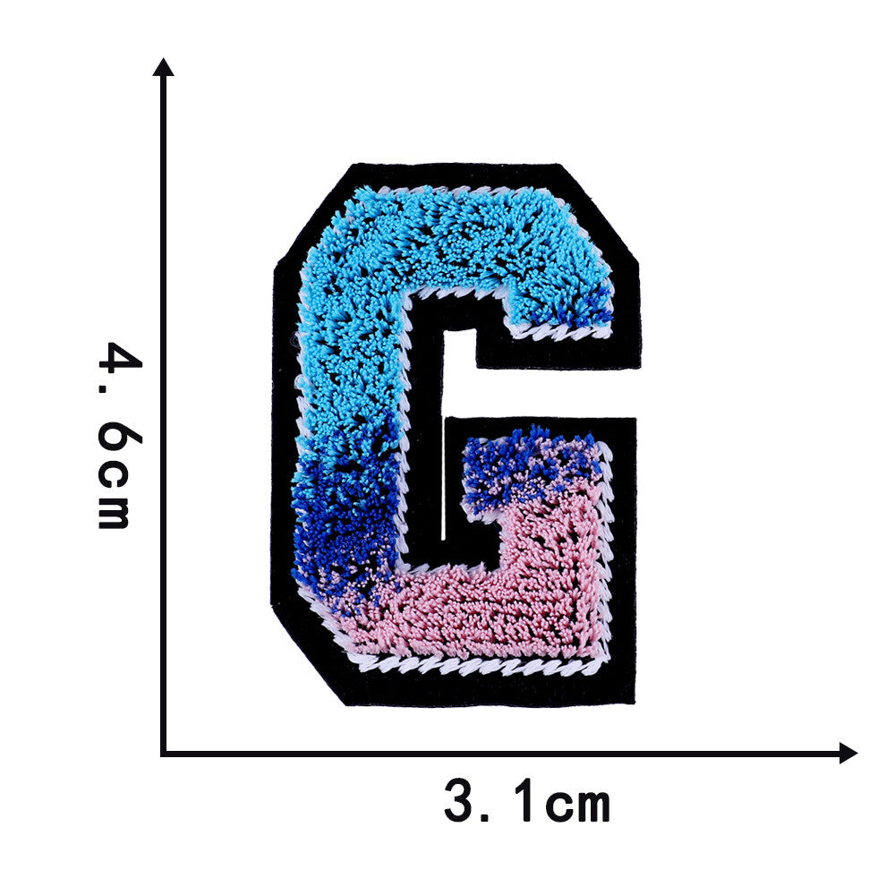 Rainbow Brush Chenille Patch Letter Patches Iron on Sew on Alphabet Embroidery