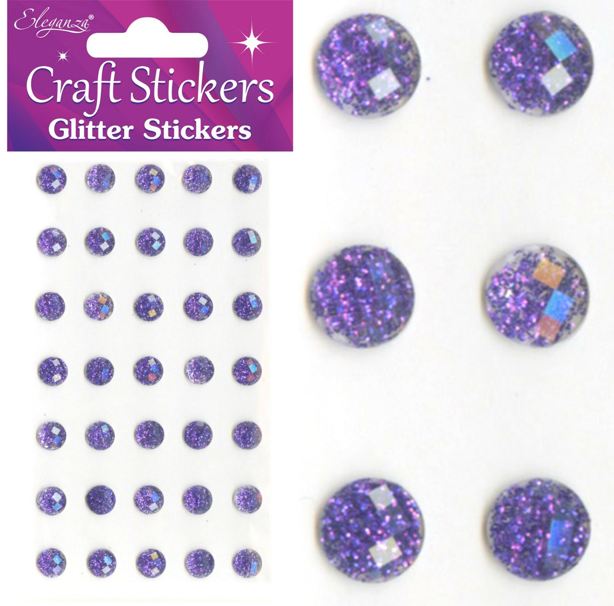 3D Stickers Craft Pearl Dots Sparkly Glitter Gem Craft Card Making Self Adhesive - 8mm - Purple