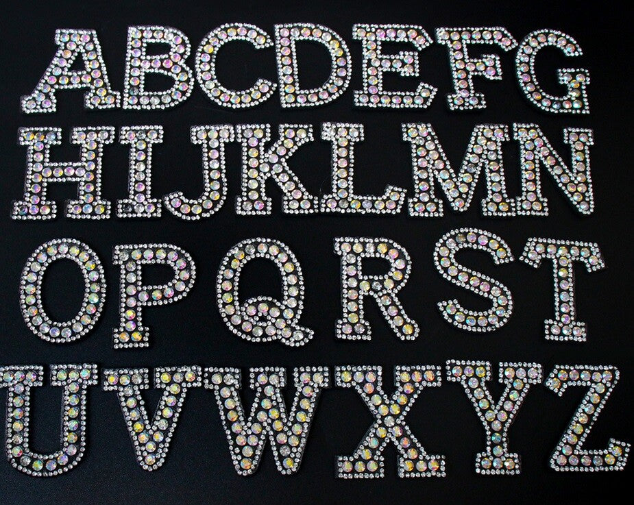 4.5cm AB Rhinestone Letter Patch Patches Glue or Sew on Alphabet Crystal