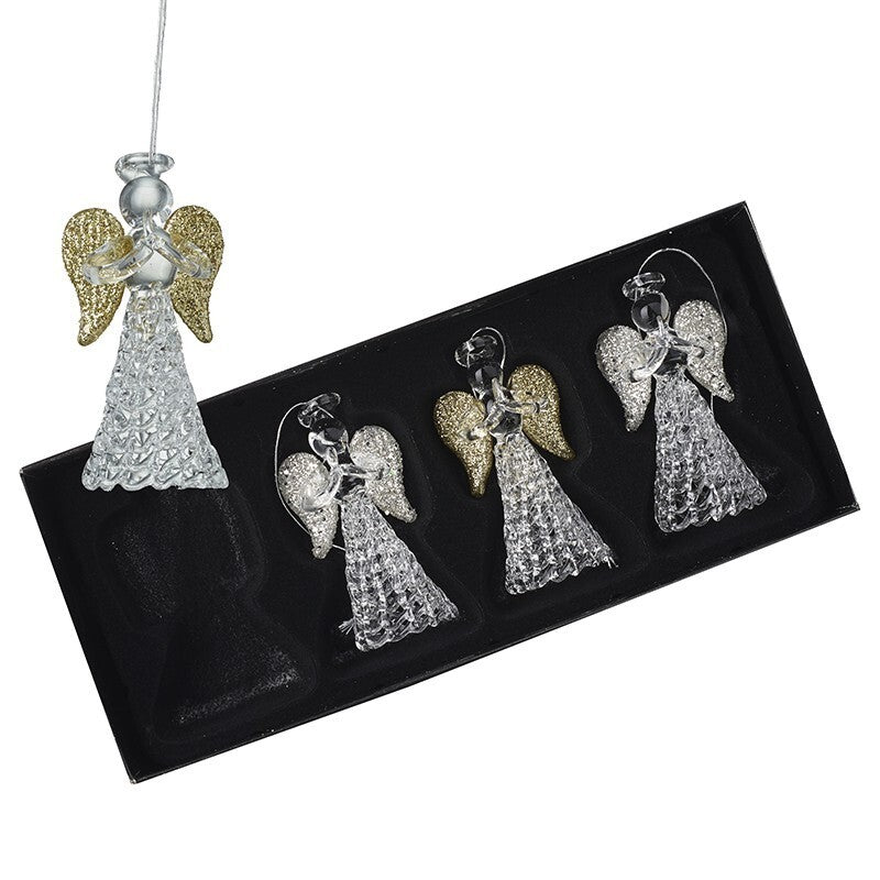 Glass Handcrafted Baubles Premium Traditional Christmas Tree Decoration - Set of 4 Glass Angels
