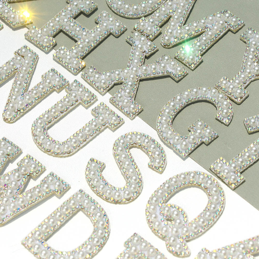 5.5cm AB Rhinestone & Pearl Letter Patch Patches Iron on Alphabet Crystal