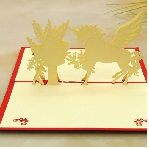 Unicorn & Fairy 3D Greeting Card Birthday Pop Up Handmade Kirigami - Unique