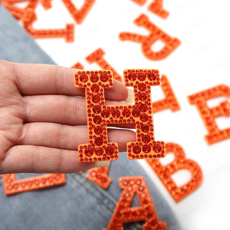 5.5cm 3D Rhinestone Orange Patches Letter Alphabet Patch Iron on Letters Words
