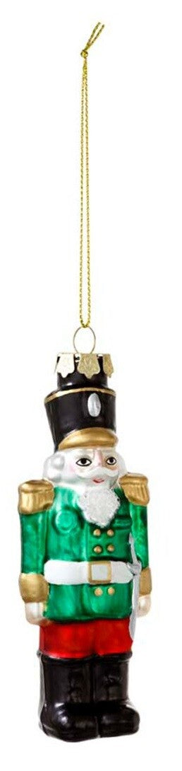 Glass Bauble Nutcracker Chilli Sprout Lucky Cat Christmas Tree Decoration - Green Nutcracker