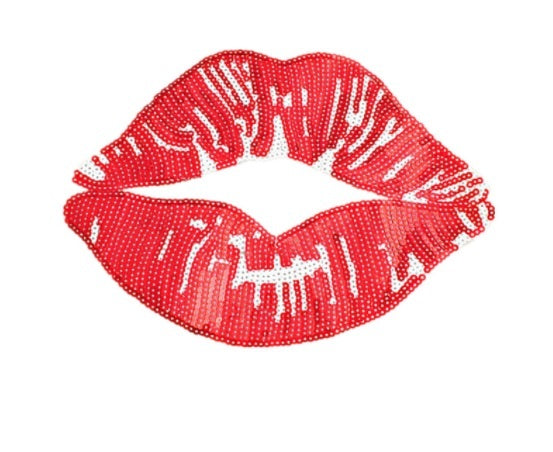 Large Red & White Lips Mouth Pop Art Lip Sequin Iron On Patch Craft 28.5 x 18cm